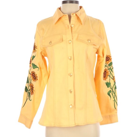 Bob Mackie Embroidered Sunflower Denim Jacket XS - Picture 1 of 6